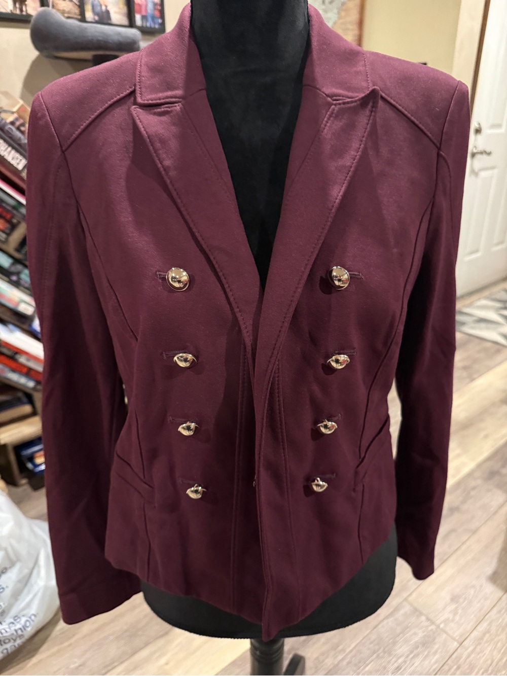 White House Black Market Double-Breasted Wine Blazer